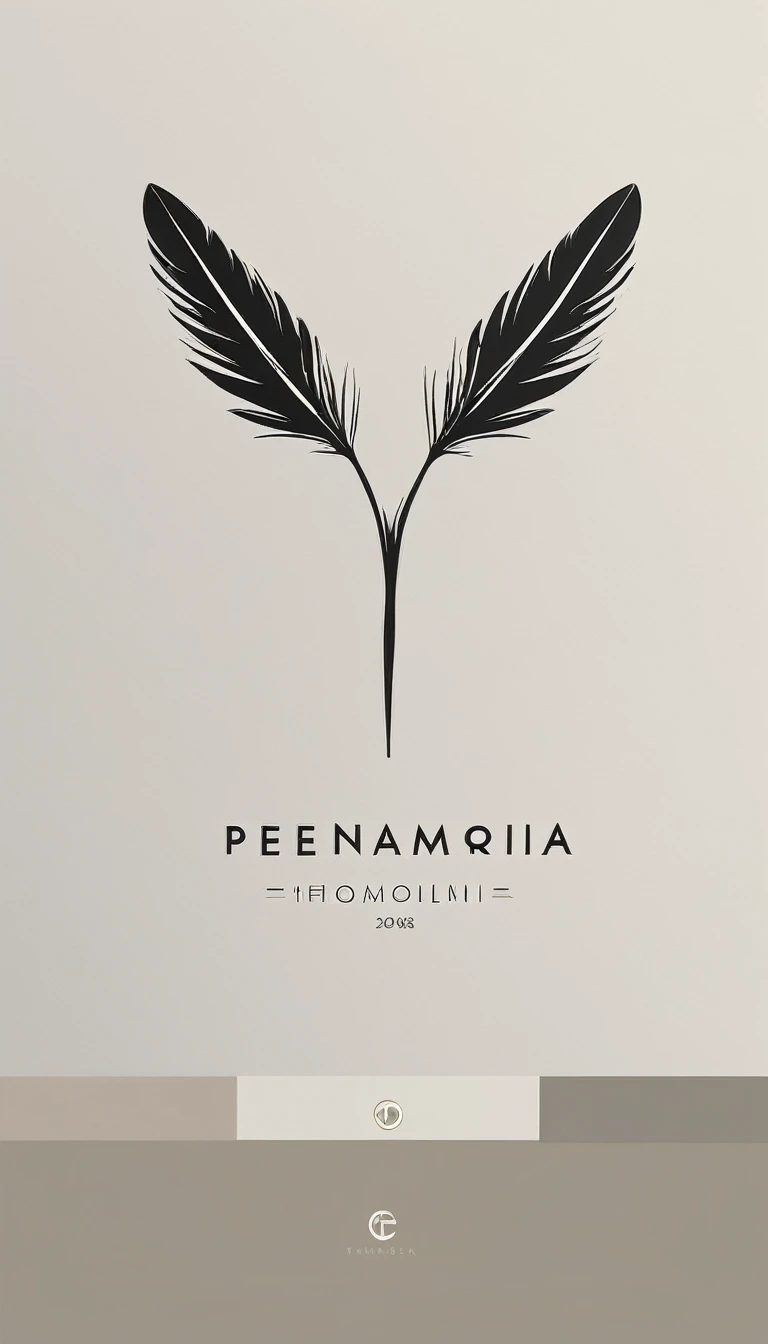 A minimal, modern, simple, cinematic logo design for the brand “Penamemoria". Create a modern, minimalistic, high-quality, logo of a feather of memories