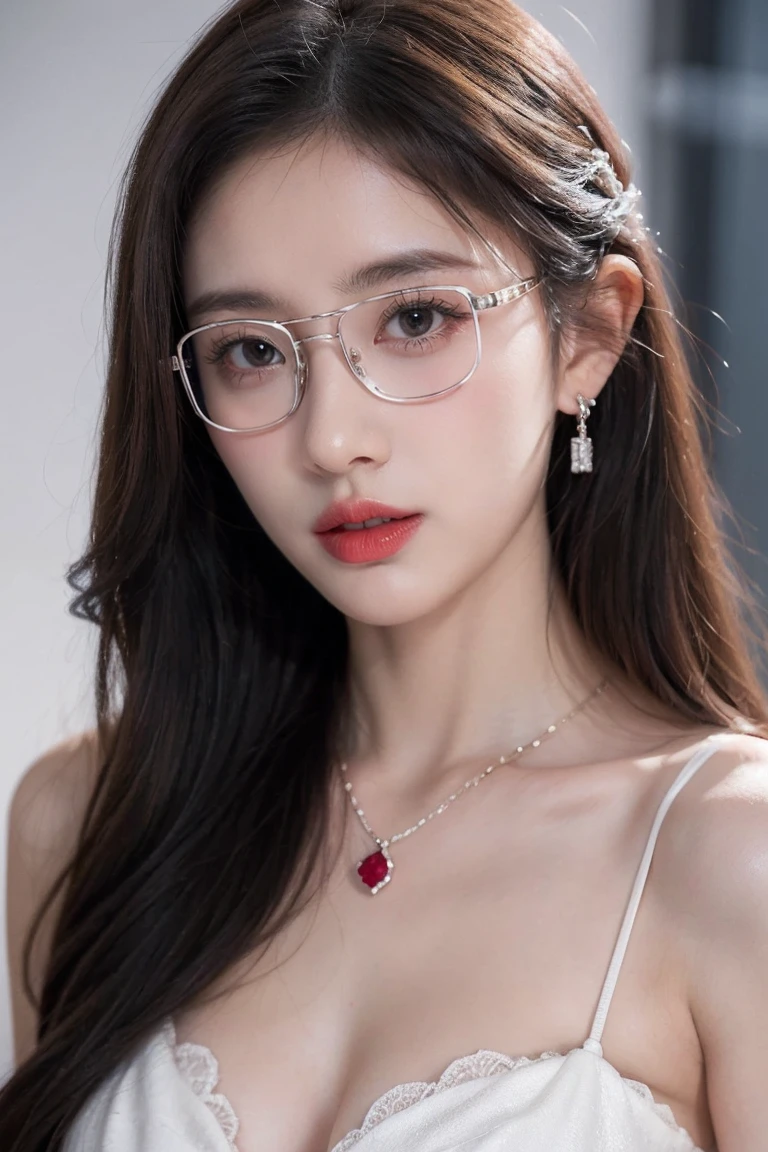 (Canon RF85mm f/1.2), (8K, original photo, best quality), (masterpiece), (Practical, photograph Practical), (Very detailed, High Detail, Best image quality, Very detailed, high resolution, Very detailed, Very detailed的描述, Ultrafine, Extremely exquisite and beautiful work), Beautiful and delicate girl, Solo Girl, ((Perfect body)), Very detailed eyes and face, White skin, Noble and beautiful, ((The skin texture is delicate, Pores)), Perfect anatomical structure, Beautiful Body, Delicate face, Slim abdominal muscles, Slim waist), Big Ass, (Large Breasts, Breast enlargement), (cleveage), (Soulful gaze, soulful eyes, Glowing eyes), (Beautiful clear eyes), (Bounce Curly Messy Long Hair), (Smile:1.2), (Fascinated expression), (Beautiful appearance), ((Low-cut,Wedding dress,No Sling,Show your shoulders,E Cup)), ((Tight)), ((Bud)), ((wear glasses)), earrings, necklace, ((night)), ((Street View, moonlight)), Physically Based Rendering, Realistic lighting, (((Deep Crack))), ((Looking at the audience)), ((eternal)), ((Happy and shy))