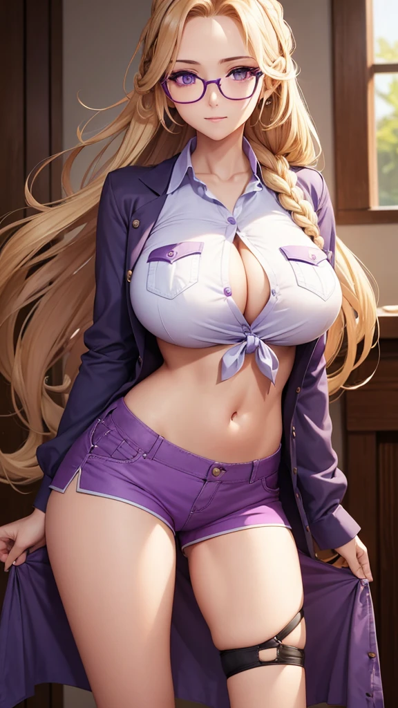 ultra-detailed, 1girl, full body, an extremely delicate and beautiful girl, incredibly absurdres, artbook, beautiful detailed sky, bishoujo, stewardess, blonde hair , purple eyes, huge breasts, big breasts, medium breasts, transparent underwear