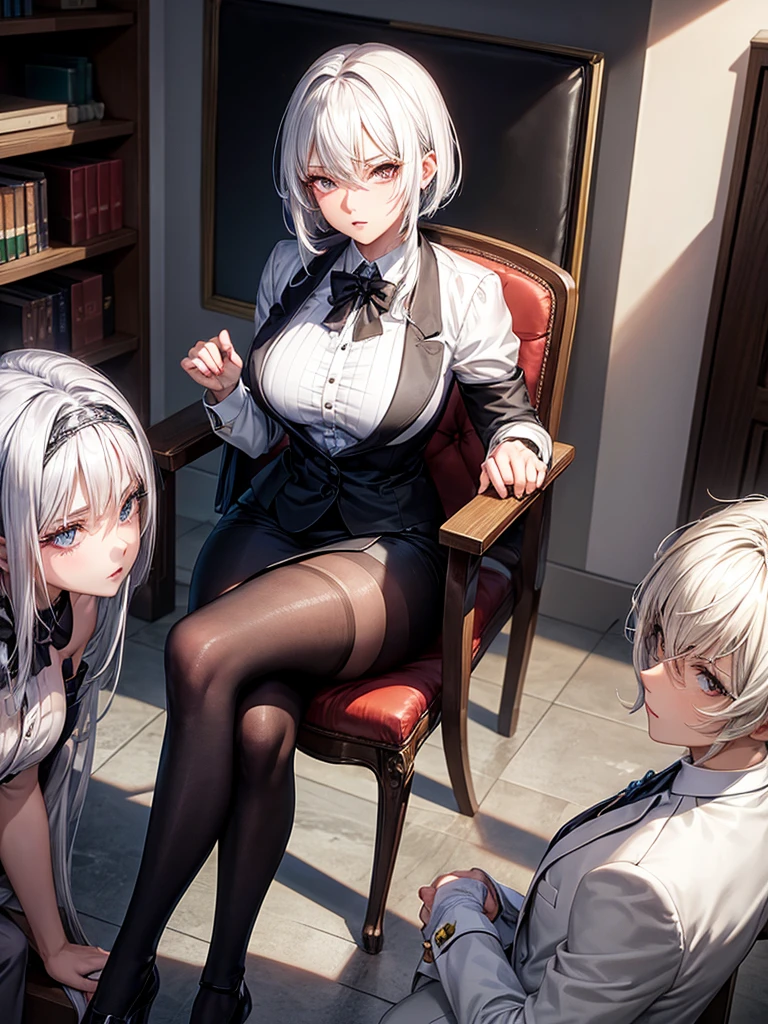 HighestQuali,Need,tmasterpiece,A high resolution,1girll,white color hair,High ponytail,black bikini,black cloaths,cleavage,Small breasts,nabel,Details of the navel,Black panties with details,black suspenders stockings(One long and one short),(with a collar around the neck),(Squat on the ground to urinate),Face away from the camera,The liquid of details,realistic detail,Ray traching