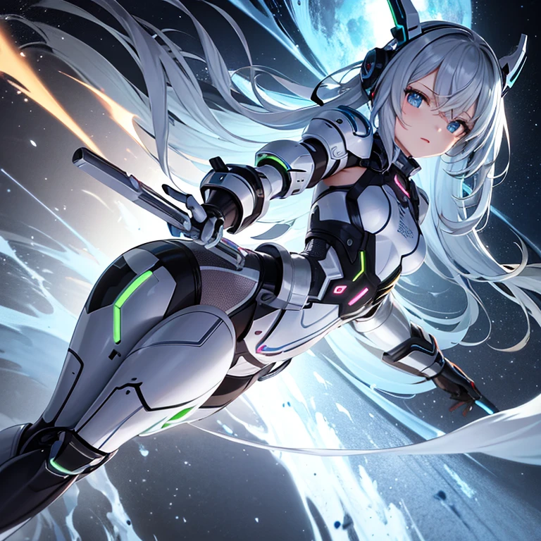 science fiction, android girl, full armor, metallic skin,