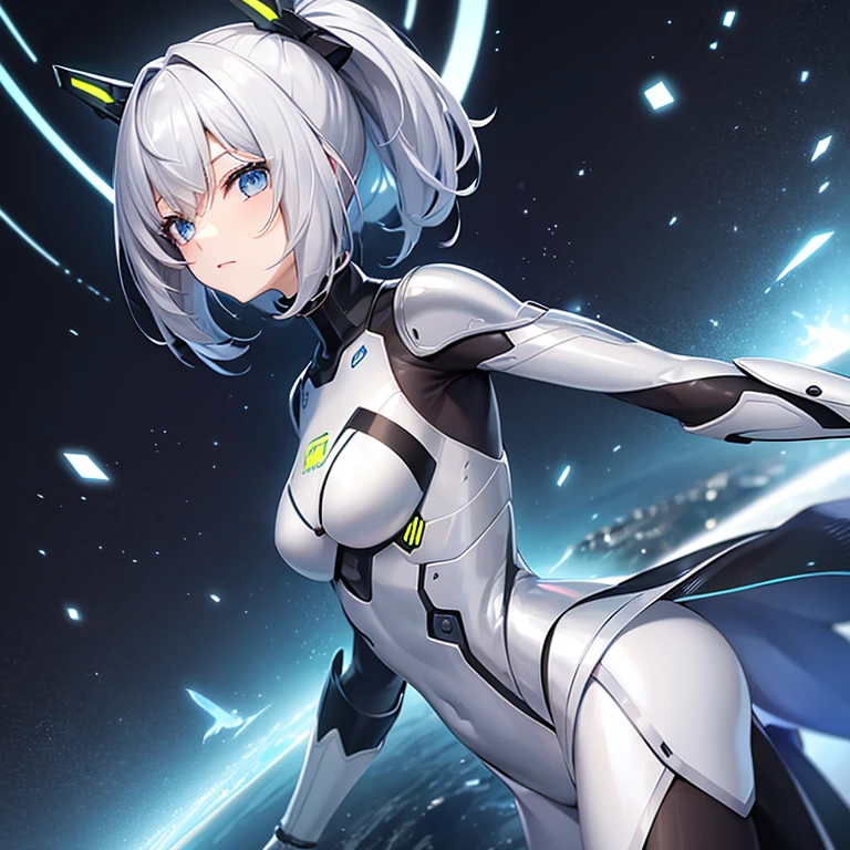 science fiction, android girl, full armor, metallic skin,