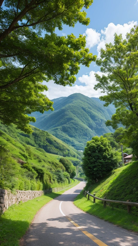 Ghibli Style countryside road Mountain flower leaf