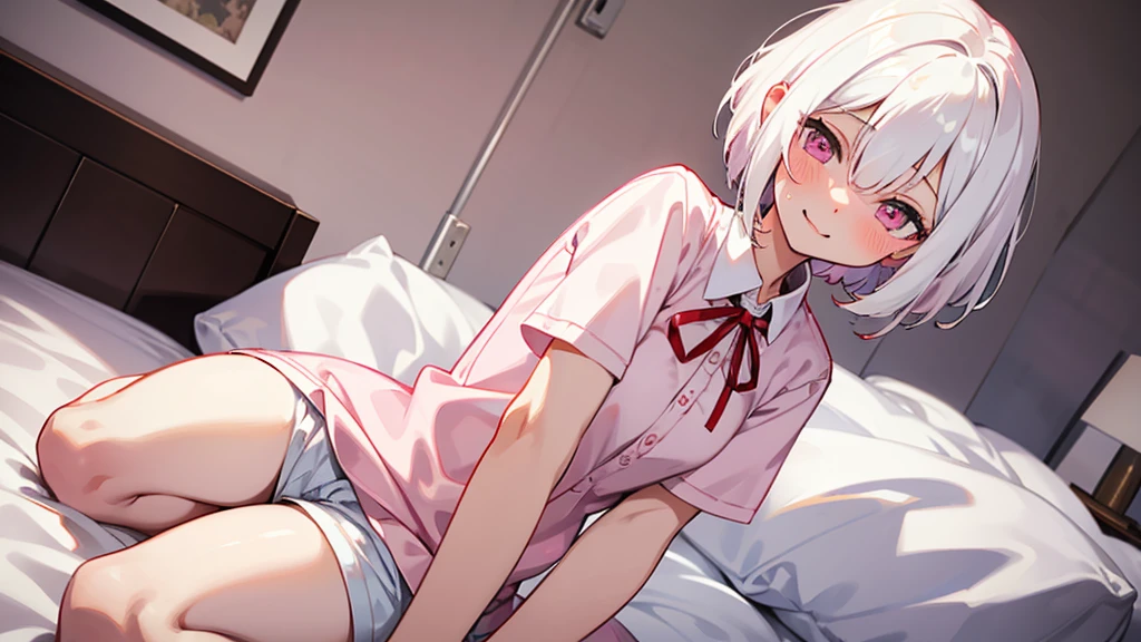 Ahegao、Sweaty、Pale red eyes、Lean back、Lean back、Nurse's room, nurse's bed, convulsing, ahegao, cumming, leaning back, tearful, blushing, pale cream hair, Pale red eyes, short hair, about to cum, lying on one's back, trembling, submissive , Squirting, Collared shirt, , Pleated skirt, Light cream colored hair, Light red eyes, Short hair, Spread legs, legs up, Missionary position, Overhead view, Spread legs, Solo Sex, On the bed, Sexy facial expression, front view, embarrassed, night, 8K, top quality, masterpiece, high resolution, pale cream hair, Pale red eyes, short hair, blush, perfect hands, detailed hands, on bed, nsfm,