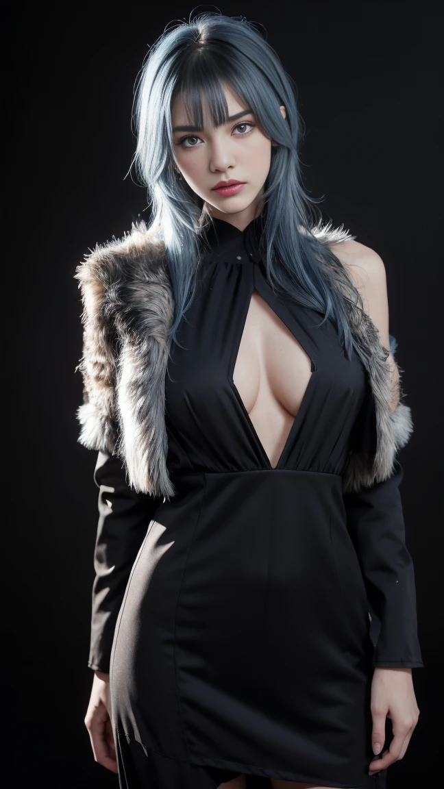 8K, Top Quality, Intricate Details, Ultra Detail, Ultra High Resolution, Masterpiece, close up shot, (full body: 1.1), Slender, Smile, (Makeup: 0.4), ((,)), (Fluffy blue Eyes: 1.21), (()), 1girl, solo, 1 girl, ((bangs, blue hair, bangs, long hair, bangs )), close up shot, , ((tall)), (((fit body))), (((slim face))), sharp face, ((wind blow, strong wind, wind blow hair, wind blow abaya )) , (detailed face), sharp face, small lips, ((abaya,)), , ((abaya,)), detailed face, detailed breast, , ((detailed nipples)), detail ass, Narrow Waist, Skinny, tall , 175 cm tall, Muscular, Navel, Exposed Abdomen, Pointed Chest,, Beautiful girl with accentuated slender abs: 1.4, Six Pack Abs: 1.4, Bust Botox, Big, Perfect Body, detail leg, (( dark background)), black background,