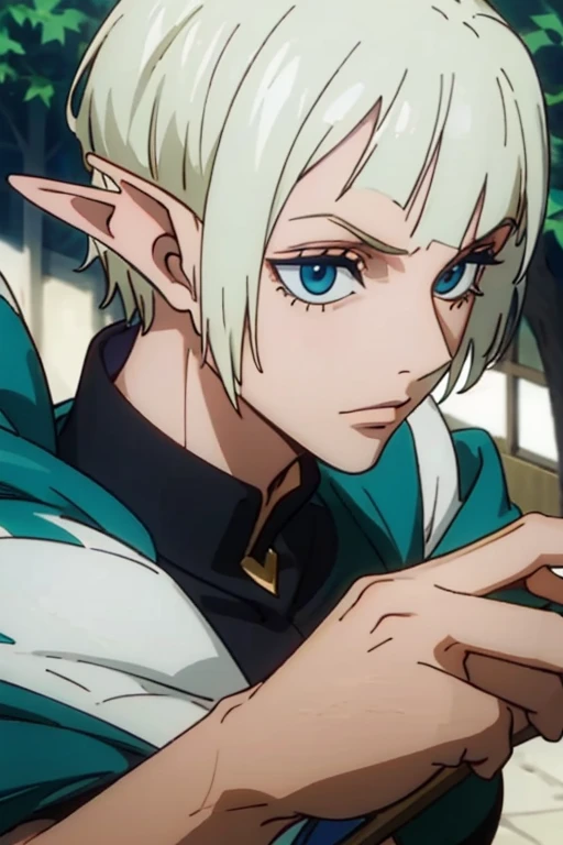 elf abina, he would be, short platinum hair, facial