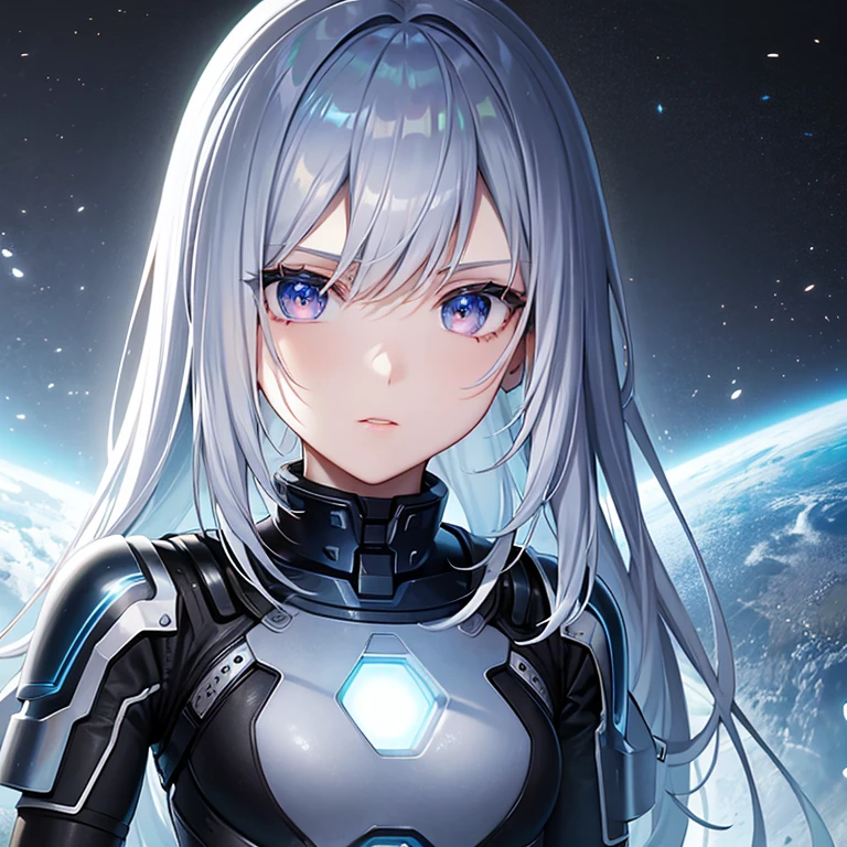 science fiction, android girl, full metal skin, silver skin,