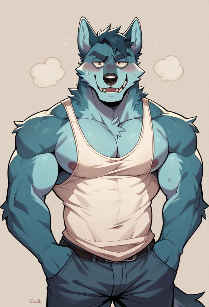 Fat, gassy, visibly stupid anthro wolf who’s a southern trucker wearing a stained, white tank top letting out a huge, disgusting belch in a thin anthro wolf’s face high resolution best quality. Make this character look like he’s very unintelligent