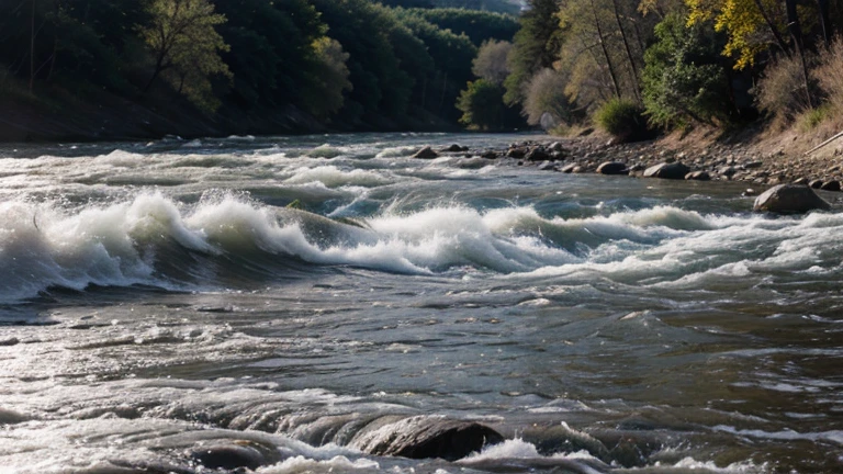A raging river separates them.