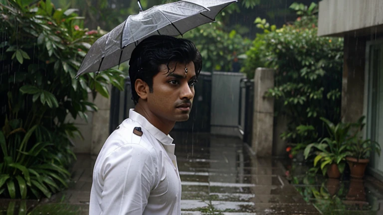 Arjun searching frantically in the rain.