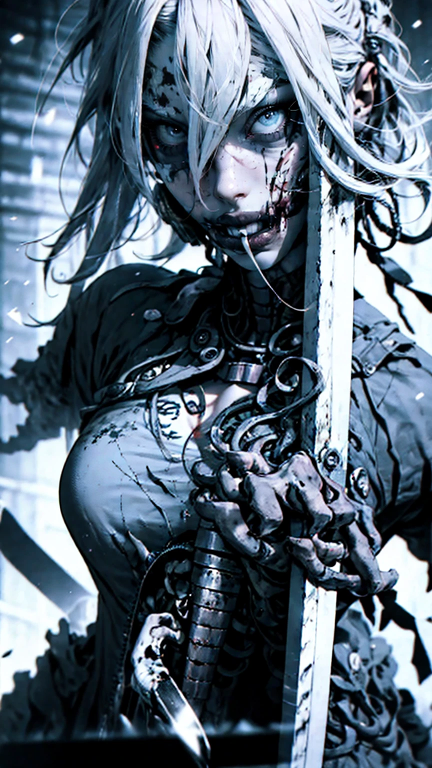 A killer:
highres, realistic, detailed portrait, intense eyes, sinister expression, dark atmosphere, eerie lighting, sharp focus, horror theme, menacing, bloodstained knife, (nipple)s, chilling background, suspenseful mood, mysterious figure, sinister shadows, macabre scene, tense and thrilling, fear-inducing, psychological suspense, dramatic storytelling, hauntingly beautiful, twisted and distorted features, eerie ambiance, disturbing and unsettling, hair-raising, bone-chilling, heart-pounding, gripping, nightmarish, pulse-pounding, spine-tingling.
