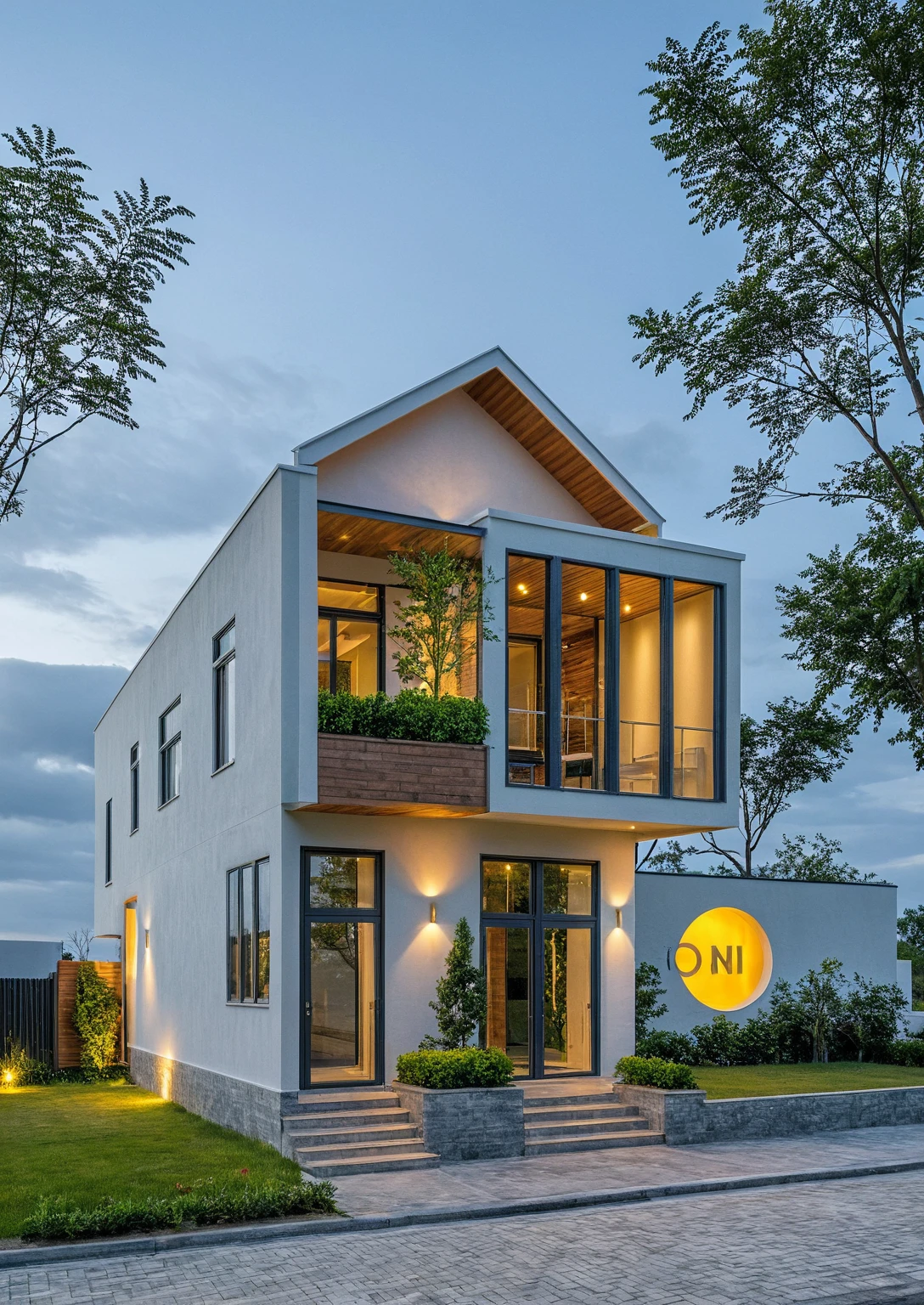 Masterpiece, high quality, best quality, authentic, super detail, outdoors, onestoreyvillaXL, aiaigroup, house style modern on the street ,stairs, white wall ,road,pavement, grass, trees, sky, cloud, (daylight:1.1)
