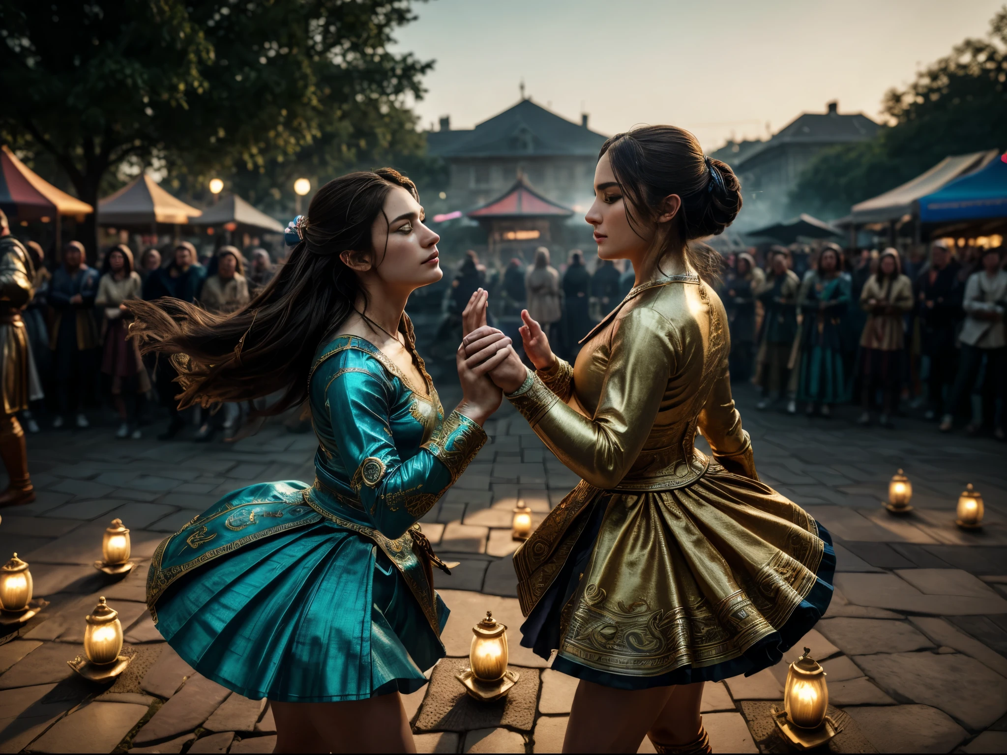 8k, elegant, majestic, digital photography, ((masterpiece)), sidelighting, hdr,  vibrant abstraction of a medieval festival, dynamic dancers twirl amidst a sea of vivid, (highly detailed face:1.5), swirling hues, evoking joy and movement. Realistic hands. [The character is surrounded by mist, evoking a mysterious and eerie atmosphere. The lighting is dark and atmospheric, with smoke adding a touch of sinister ambiance. Best quality image, HDR enhancement, showcasing the utmost level of detail and realism, full body shot:1.5]. [8K, Best Quality, Ultra High Resolution, (highly detailed CG unity 8k wallpaper), (best photo), (best shadows), isometric 3D, octane rendering, ray tracing, highly detailed, (Best quality, 4K, 8k:1.2), absurdity, ultra detailed, (realistic, photorealistic, photorealistic:1.37), complex parts, HDR, (complex parts:1.12), (hyper detailed, hyper realistic, Soft lighting, spicy:1.2), (complex parts, Hyper detailed:1.15). Blurred foreground. (backlit), masterpiece, high quality, brightness, chromatic aberration, foggy smoke, shadows, contrast, clear sky, (warm hue, warm tone), high details, natural reflections]. (YES SFW)