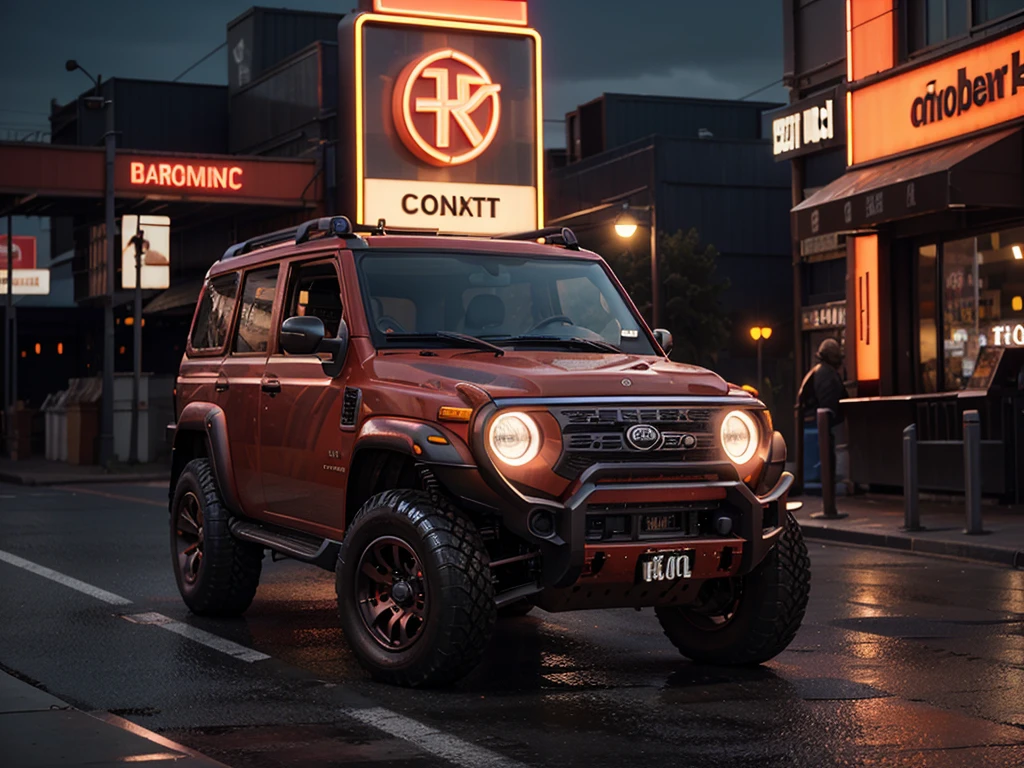 detailed modern UAZ Hunter in rusty-red color for city with perfomance version with a classic look, highly detailed, cinematic lighting, hyper realistic, 8k, photorealistic, best quality, cinematic composition, dramatic atmosphere, advanced technology, glowing holographic displays, sleek metallic surfaces, advanced aerodynamic design, complex machinery, intricate details, elegant curves, vivid colors, neon highlights, advanced digital interface, seamless integration of technology