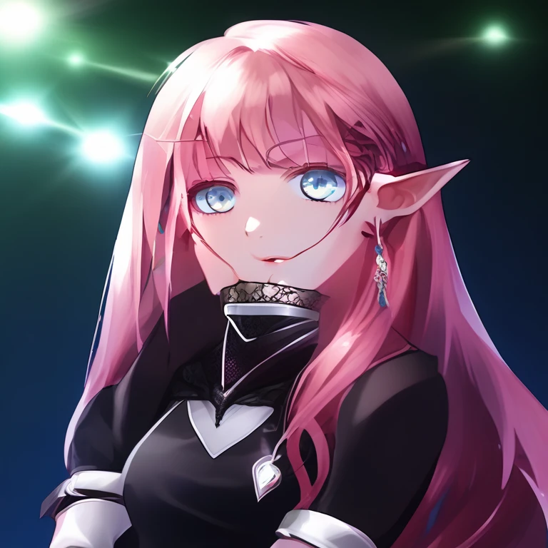 NADIA RAYNE, BLUE EYES, PINK HAIR, TWINTAILS, LONG HAIR, VERY LONG HAIR, PINK DRESS, BLACK LACE SLEEVES, WHITE BELT, RED MINISKIRT, BLACK BOOTS, BLACK THIGHHIGH BOOTS, GREEN RIBBON, GREEN NECKWEAR,