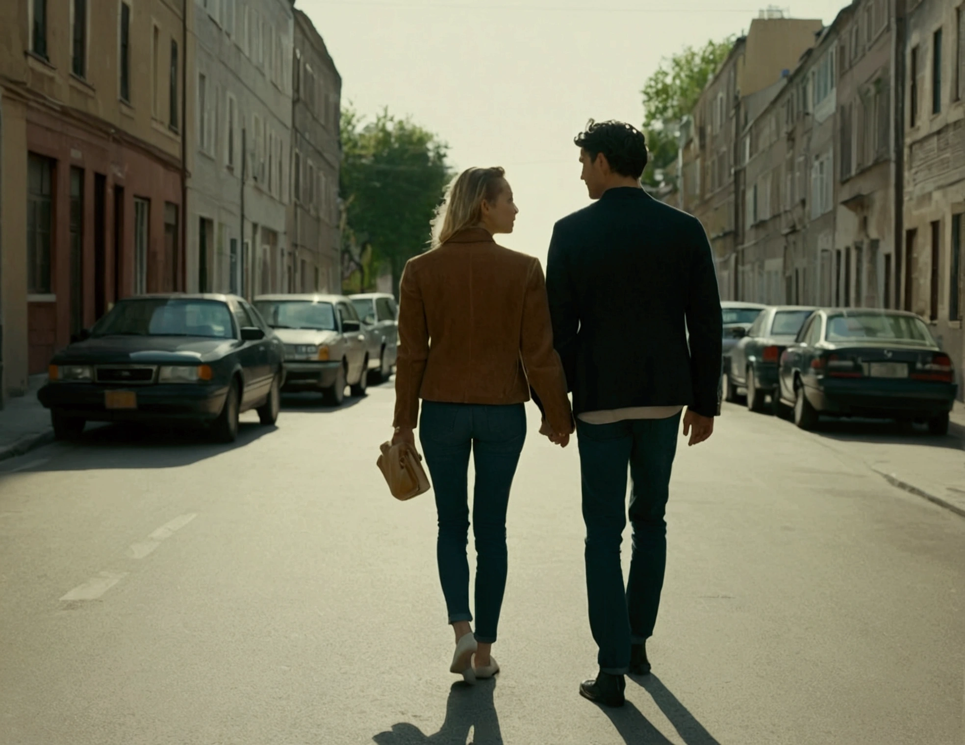 Lovers walking down the street