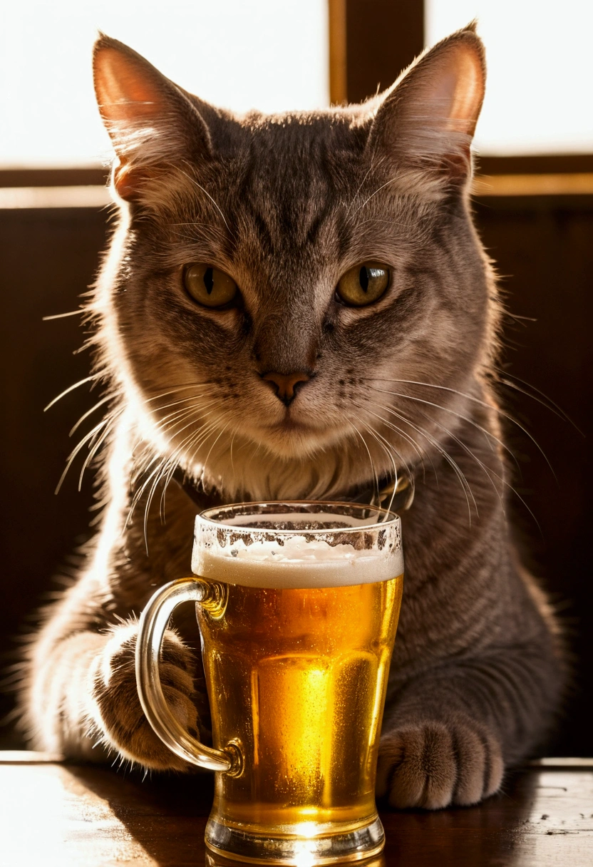 Cat drinking beer