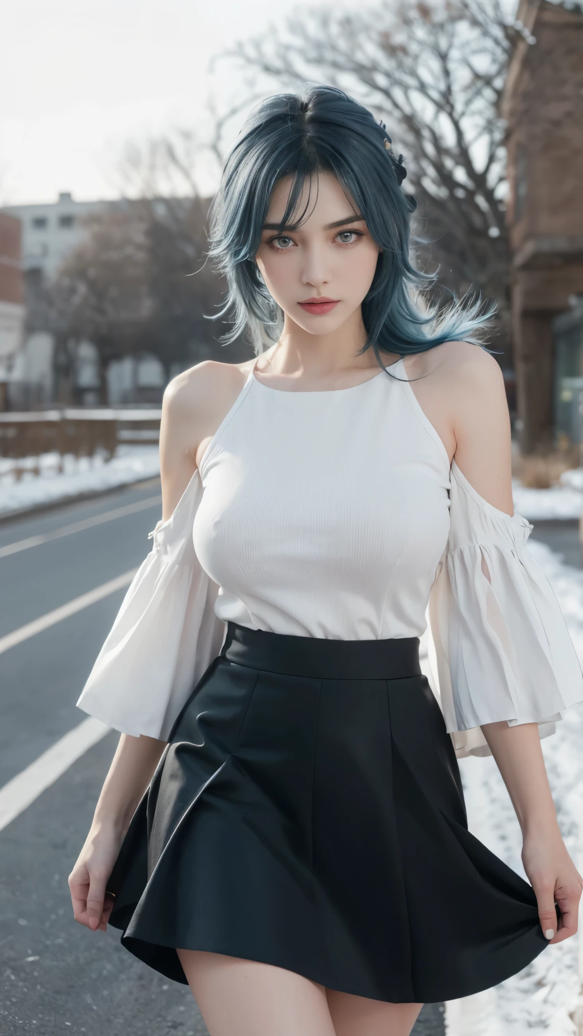 8K, Top Quality, Intricate Details, Ultra Detail, Ultra High Resolution, Masterpiece, close up shot, (full body: 1.1), Slender, Smile, (Makeup: 0.4), ,(( blue hair, bangs, short hair, blue eyes, long hair)), (Fluffy Eyes: 1.21), (()), 1girl, solo, 1 girl, (()), close up shot, , ((tall)), (((fit body))), (((slim face))), sharp face, ((,wind blow, strong wind, wind blow hair , wind blow , wind blow , wind blow skirt, skirt lift, lifts her skirt, lifting skirt )),maxi dress, skin tight maxi dress)),, cleavege, crotch)) ,(detailed face), sharp face, small lips, , ,((walking pose,walk pose )) ,, ,
((,no bra, braless )), , ((wind blow, strong wind, wind blow hair )), detailed face, detailed breast, large breast ,huge breast, detail nipples ,, Narrow Waist, Skinny, tall , 190 cm tall, Muscular, Navel, Exposed Abdomen, Pointed Chest,, Beautiful girl with accentuated slender abs: 1.4, Six Pack Abs: 1.4, , Perfect Body, detail legs, (( dark background)), black background,