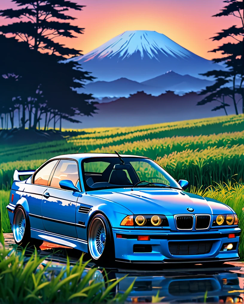 A classic BMW M3 E36 sports car in ABS blue、Anime scenery of a girl sitting in tall grass with a sunset in the background.Beautiful anime scene, Beautiful anime peace scenes, Makoto Shinkai Cyril Rolland, Beautiful anime scene, Awesome Wallpapers, Anime Art Wallpapers 8K, Anime Background, artistic Anime Background, anime wallpaper 4k, Anime Art 4K Wallpaper, Anime Wallpaper Art 4k,