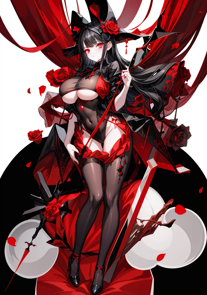 1girl, black hair, (red eye) ,red rose, Red bow, black noble dress ,pale skin,
(high resolution, high detail, best quality), mysterious, elegant, shy