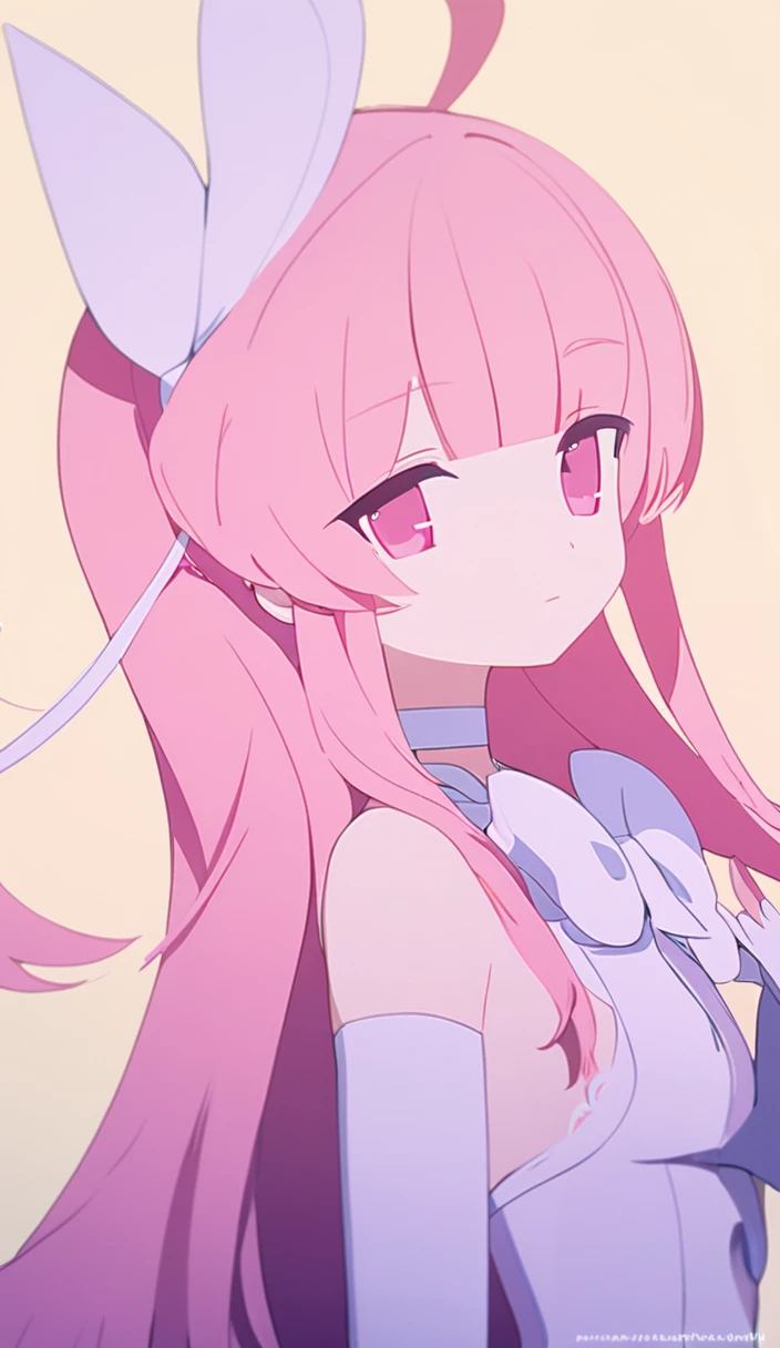 1girl,solo,long hair,pink hair,detached sleeves,bangs,simple background,looking at viewer,upper body,ribbon,bow,bowtie,closed mouth,very long hair,white ribbon,white bow,hair ribbon,pink eyes,choker,bare shoulders,white sleeves,sleeveless,score_9,score_8_up,score_7_up,Expressiveh,rating_safe,(masterpiece, best quality