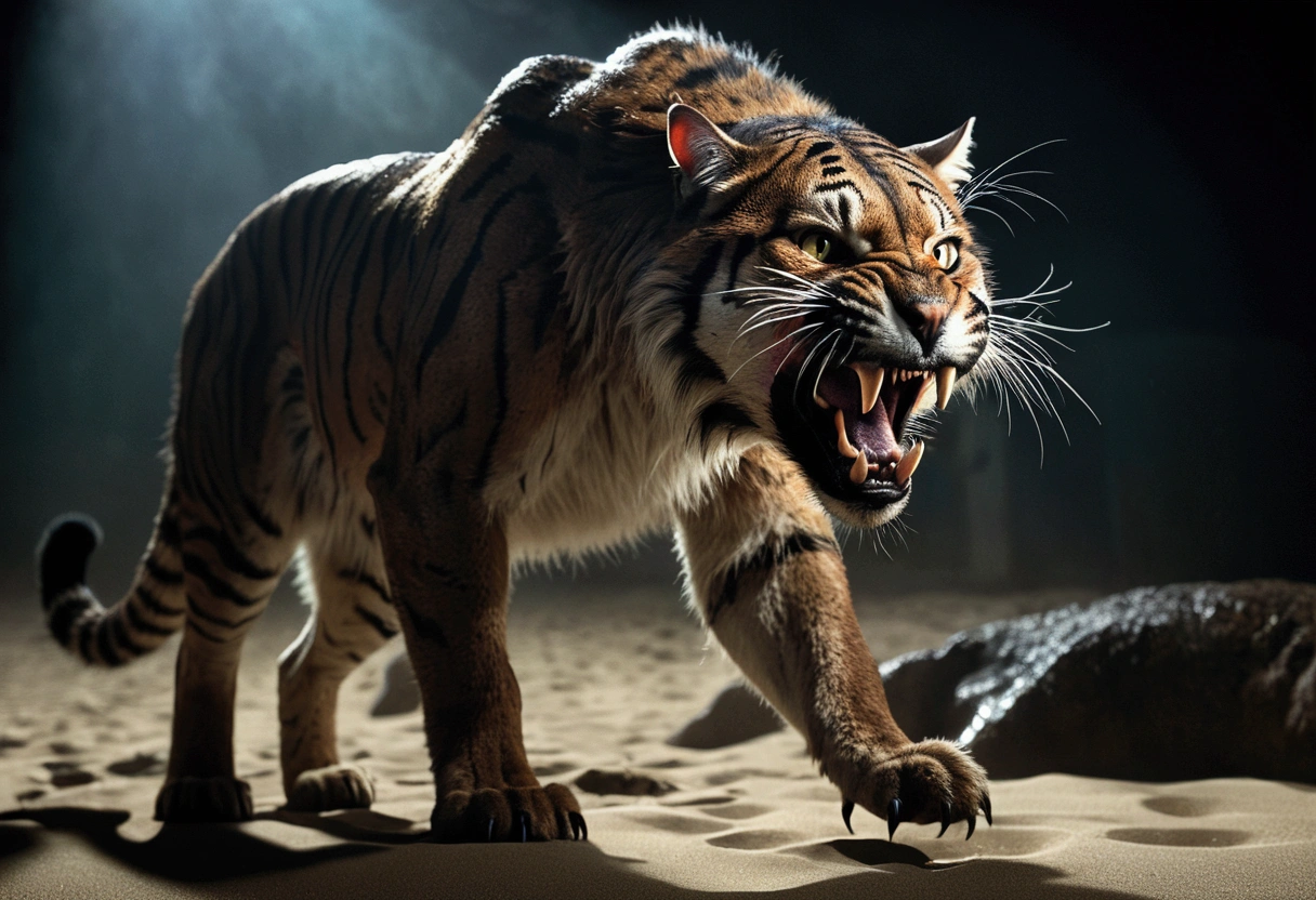 a giant cat,a woman in bikini,stalking,eating,beach,moonlight,horror,playing with prey,extremely detailed,cinematic lighting,vivid colors,dark atmosphere,realistic,photorealistic,photo-realistic:1.37,best quality,4k,8k,highres,masterpiece:1.2,ultra-detailed,dramatic composition,suspenseful,chiaroscuro lighting,moody lighting,volumetric fog,cinematic camera angle,dramatic shadows,detailed texture,glossy fur,terrified expression,prey struggling,powerful predator
