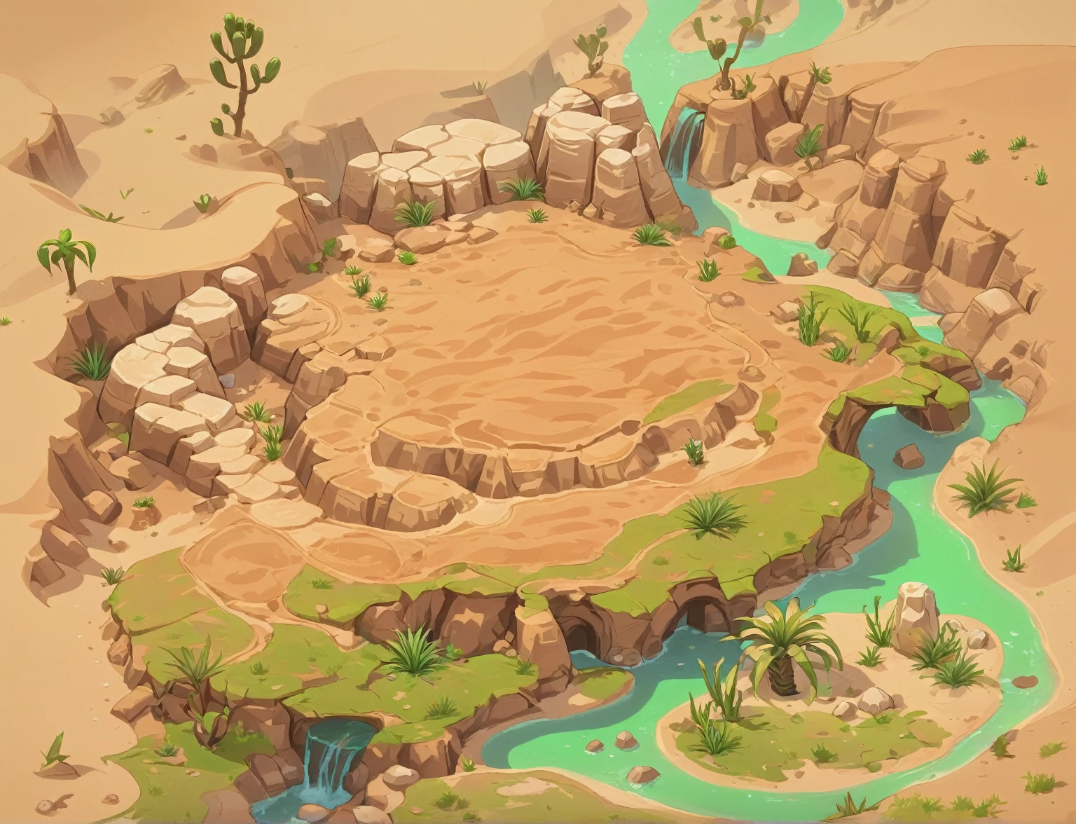 Legendary Skin "Desert",loess,oasis,bone,Desert Scene,Green Plants,Cartoon Style,Game scene
