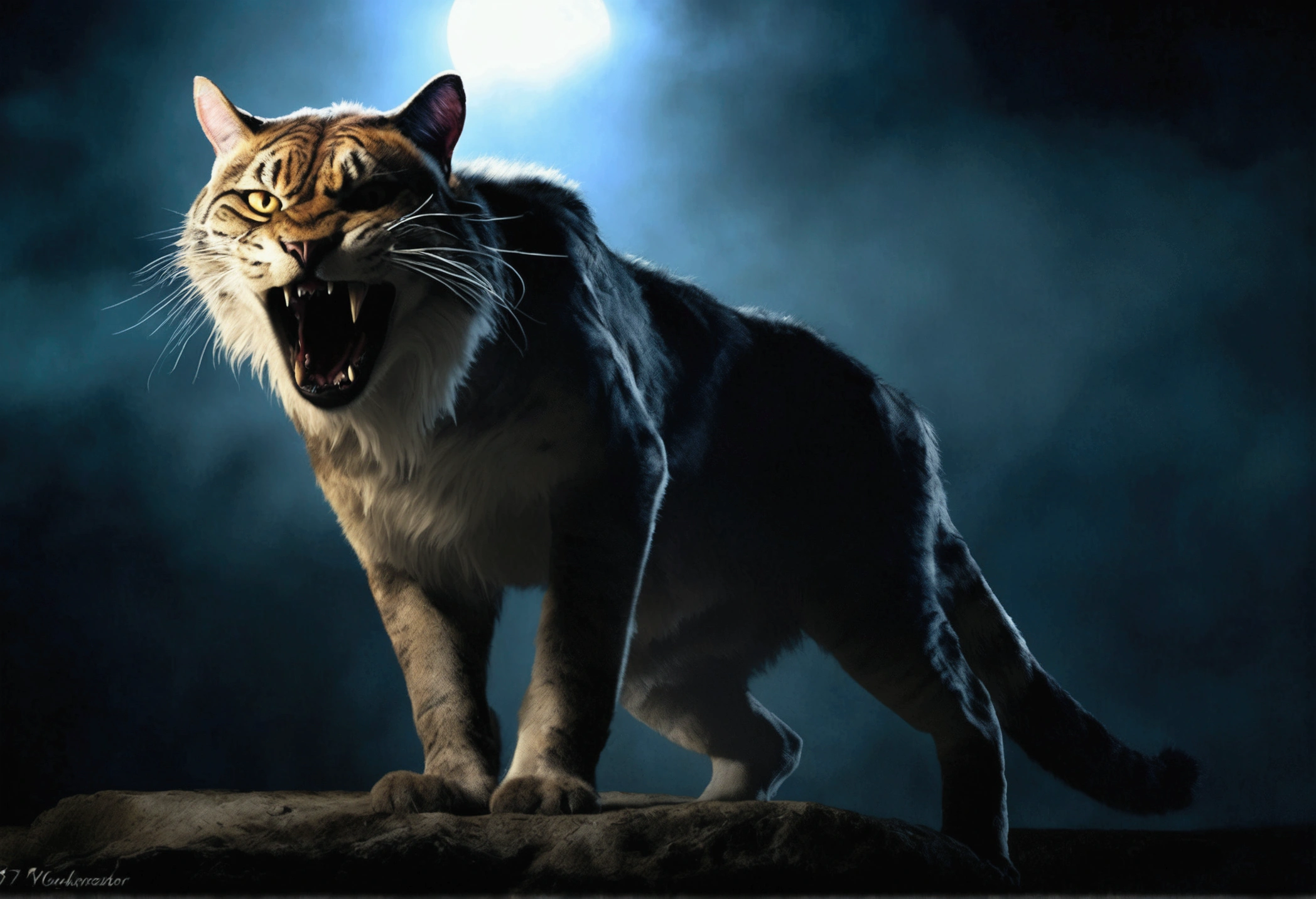 a giant cat,a woman in bikini,stalking,eating,beach,moonlight,horror,playing with prey,extremely detailed,cinematic lighting,vivid colors,dark atmosphere,realistic,photorealistic,photo-realistic:1.37,best quality,4k,8k,highres,masterpiece:1.2,ultra-detailed,dramatic composition,suspenseful,chiaroscuro lighting,moody lighting,volumetric fog,cinematic camera angle,dramatic shadows,detailed texture,glossy fur,terrified expression,prey struggling,powerful predator