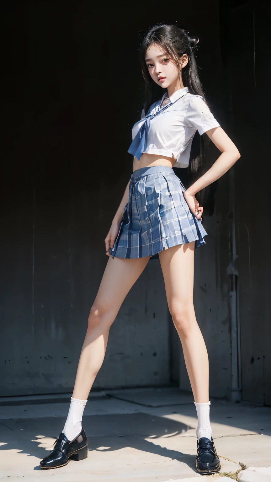 ((masterpiece)),(((最high quality))),((Photograph the whole body from knee height:1.6)),((((((脚を揃えてPlease stand up straight:1.9)))))),((Thin thighs)),((Long legs)),(((Girl standing in a school classroom:1.7))),(((Micro Mini Skirt Uniform:1.6))),((tall:1.8)),((Japan in summer uniform:1.8)),((スリムなModel body type:1.5)),((Thin legs:1.5)),((Wearing a red tie:1.5)),Wearing a white shirt with short sleeves,Her erect nipples are clearly visible under her clothes.,(Blue checked micro mini skirt:1.2),(24-years-old:1.3),bangs,A small smile,((cute女の子)),Slender girl,Black Loafers,((short white socks up to the ankles,)),cute,The thigh area below the groin is slim and firm,cute,Black hair ponytail,Thin legs,スリムなModel body type,Very small waist,Small hips,Long thighs,Thin thighs,Thin hands,Long hands,((((Photograph the whole body from below:1.5)))),(((((k-popのIVEのWONYOUNGにそっくりの女の子:1.9))))),((Turn your whole body straight ahead:1.8)),((tall:1.4)),(Stand with your legs straight without bending your knees:1.7),((Please stand up straight:1.7)),((turn your hips forward:1.7)),The ankles are super thin,beauty,Fine skin,Firm Skin,引き締まったThin legsの肌を細部までリアルに再現,Very detailed, Attention to detail,high quality,Awards,High resolution,(Anatomically correct:1.3),(8k,RAW Photos,最high quality,masterpiece:1.5),(((をPhotograph the whole body from below:1.5))),Height 173cm,((脚を揃えてPlease stand up straight:1.7)),((脚を揃えてPlease stand up straight:1.7)),(((Keep your back straight:1.8))),((Look forward:1.2)),8頭身beauty,Model body type,((Inseam is half the height:1.5)),(Thin thighs),((k-popのIVEのWONYOUNGにそっくりの女の子:1.5)),Raw photo,Firm Skin,Fine skin,Well-trained muscular legs,Attention to detail,Vivid,Skin Texture,Genuineな皮膚感,Perfect composition,beautiful,Very detailed,High chroma,Genuine,eyeliner,eye shadow,High nose,Small nostrils,Small Mouth,Seductive lips,White panties
