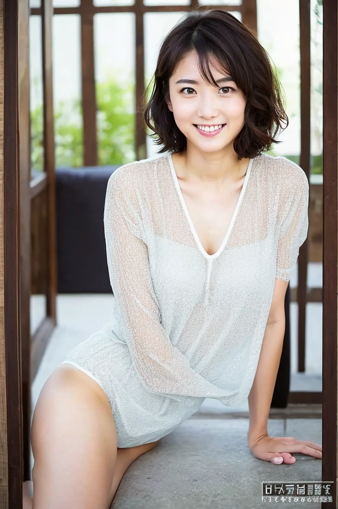 You are a professional photographer。future、Beautiful Eyes、 ((Highest quality)), Clear contours, Woman with beautiful face, (((One Girl,alone))), ((Beautiful Eyes)),  Appeal,Light Smile、perfect body,Isoyama Sayaka,Thighs、Short Hair、Big ,Redirect,Mine Fujiko