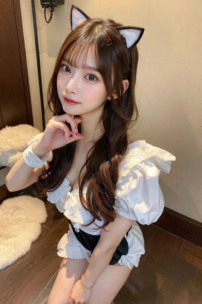 (8K壁紙),(8K),(Highest quality)、(Ultra-high resolution)、(RAW Photos、Cinema Lighting、high resolution、masterpiece),Professional photos,(Realistic, Photorealism),(high resolutionCG統合8K壁紙, Physically Based Rendering),Photorealistic,Beautiful perfectly detailed face,Beautiful perfectly detailed eyes,Beautiful perfectly detailed nose,Beautiful perfectly detailed mouth,Beautifully and perfectly detailed hand,Perfectly detailed fingertips,Beautiful detailed feet,Japanese , 18 year old Japanese girl, Beautiful detailed hairstyle,Cute Japanese Idols,Perfect Face,Super detailed face,Attention to detail,double eyelid,Slim figure,looking at the camera, (Realistic, Photorealism), (Highest quality), (Best Shadow),No makeup,Big Breasts、(Highly detailed body、Perfect posing)、Highly detailed background、(Cat Costume、sexy)、Standing posture、Full body photography、Wide Shot、Perfectly detailed backgrounds、indoor、indoor、(Perfectly detailed beautiful thighs)、