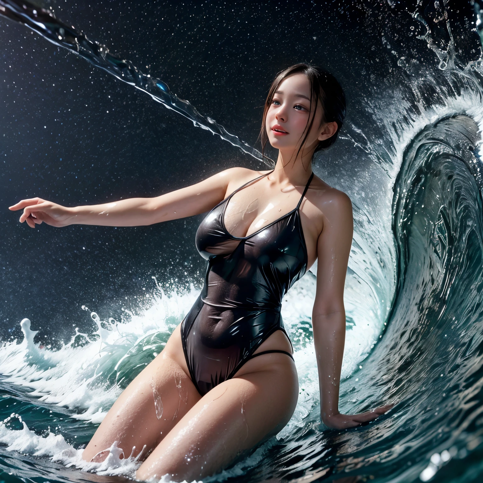 (ZoomedOut:1.28, Wide-shot) ZoomLayer (Epic photo of surfer magazine:1.37). (Full of Water, Everything Wetted:1.4) WetHair (extremely detailed Cute Girl in RED)(SparklingHighlights:1.28), Dynamic Joyful Expressions LifeLike Rendering (ManoErina:1.0) . Overflowing Gigantic Sideboob (Clearly Visible Beautiful Breast to Buttocks Line) Tiny and Roundly Butt, Detailed wet clothing texture, (Sloppy Surfboard:-1.2) Riding on waves, Sparkling water, TyndallEffect(Starry Water Particles:1.32), Whole Body proportions and all limbs are anatomically accurate