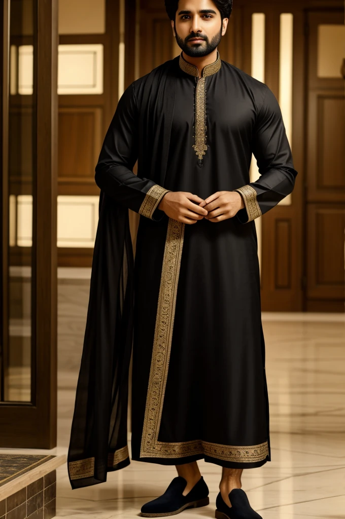 A hamster in carmel fir colour wearing Shalwar Kameez in black color