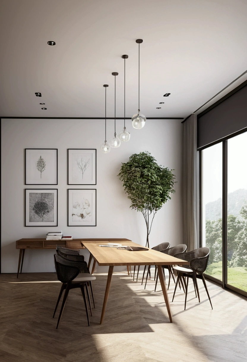 Professional 3d architecture rendering design of modern and minimal architecture table for office with art