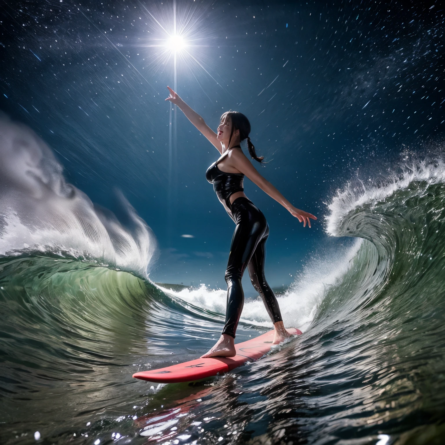 (ZoomedOut:1.28, Wide-shot) ZoomLayer (Epic photo of surfer magazine:1.37). (Full of Water, Everything Wetted:1.4) WetHair (extremely detailed Cute Girl in RED)(SparklingHighlights:1.28), Dynamic Joyful Expressions LifeLike Rendering (ManoErina:1.0) . Overflowing Gigantic Sideboob (Clearly Visible Beautiful Breast to Buttocks Line) Tiny and Roundly Butt, Detailed wet clothing texture, (Sloppy Surfboard:-1.2) Riding on waves, Sparkling water, TyndallEffect(Starry Water Particles:1.32), Whole Body proportions and all limbs are anatomically accurate