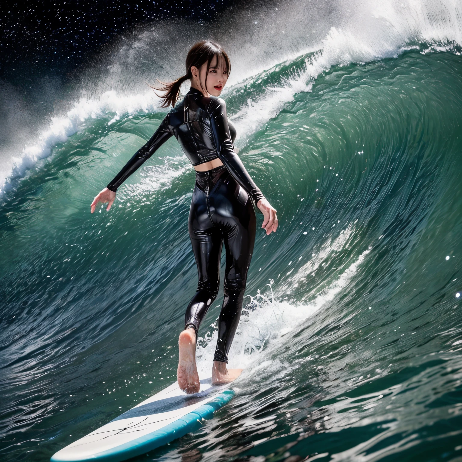 (ZoomedOut:1.28, Wide-shot) ZoomLayer (Epic photo of surfer magazine:1.37). (Full of Water, Everything Wetted:1.4) WetHair (extremely detailed Cute Girl in RED)(SparklingHighlights:1.28), Dynamic Joyful Expressions LifeLike Rendering (ManoErina:1.0) . Overflowing Gigantic Sideboob (Clearly Visible Beautiful Breast to Buttocks Line) Tiny and Roundly Butt, Detailed wet clothing texture, (Sloppy Surfboard:-1.2) Riding on waves, Sparkling water, TyndallEffect(Starry Water Particles:1.32), Whole Body proportions and all limbs are anatomically accurate
