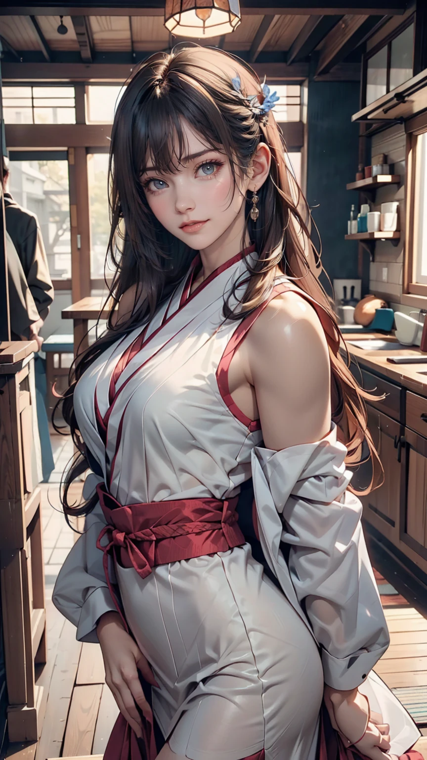 masterpiece, Highest quality, eyeliner, eye shadow, View your viewers, Curvy, (Full Body Shot) of (Dorino Bodies d15:0.8) wear (パーティー用of服:1.2), 1人of女of子, alone, Long Hair, soft breasts, Grin, No sleeve, bangs, blush, 衣服of切り抜き, Long Hair, Glowing Skin, 広場of屋外席, Cloudy, Upper Body, Very detailed, figure, 