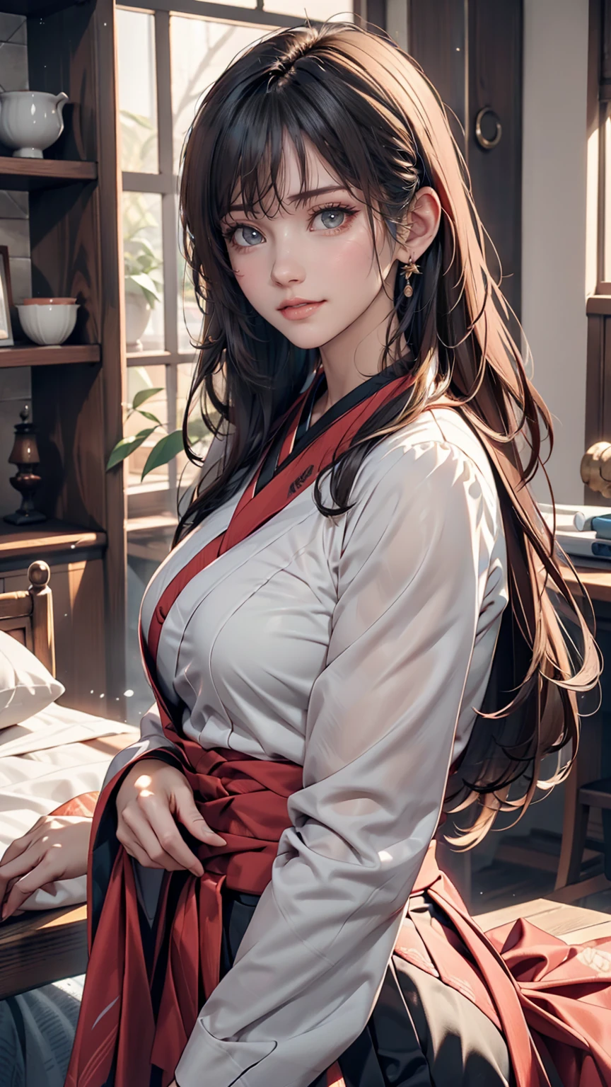 masterpiece, Highest quality, eyeliner, eye shadow, View your viewers, Curvy, (Full Body Shot) of (Dorino Bodies d15:0.8) wear (パーティー用of服:1.2), 1人of女of子, alone, Long Hair, soft breasts, Grin, No sleeve, bangs, blush, 衣服of切り抜き, Long Hair, Glowing Skin, 広場of屋外席, Cloudy, Upper Body, Very detailed, figure,