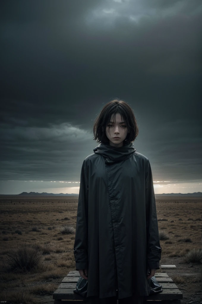 Generate a unique, never-before-seen surrealistic image that embodies the themes of sadness, melancholy, solitude, and depression. Picture a vast, barren landscape under a dark, overcast sky with heavy, foreboding clouds. The colors should be desaturated, with tones of grey, blue, and muted earth tones dominating the scene. In the center, place a solitary figure, draped in tattered clothing, sitting on an old, crumbling bench. This figure should appear to be fading into the background, almost ghostly, symbolizing a sense of disappearance and hopelessness.
Surround this figure with surreal elements such as floating, broken clocks to signify the distorted sense of time, wilted flowers that defy gravity, and fragmented mirrors that reflect a distorted, sorrowful visage. In the distance, add shadowy, faceless silhouettes that evoke a sense of being watched yet isolated, enhancing the feeling of paranoia and detachment. Ensure the overall atmosphere is heavy and oppressive, with intricate details that draw the viewer into a hauntingly beautiful yet deeply emotional and introspective world.