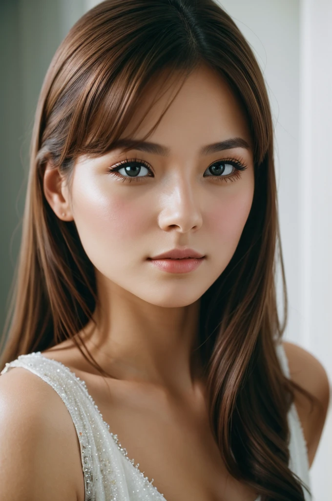 Brown Hair Party、The most beautiful woman in a bright space　Wearing a dress Cosmetic Beauty　Beauty　Beautiful woman　 young woman　Beauty　 Film Stock Photos ,4. Kodak Portra 400 ,Camera F1.6 Lenses ,,Hyper-realistic ,Realistic texture, Dramatic Lighting , Cinestill 800,Beautiful womanの高精細RAW写真繊細　スタジオライトyoung woman　High Resolution Studio Light Studio Light　Caucasian　French　Italian　Ukrainian　Swiss