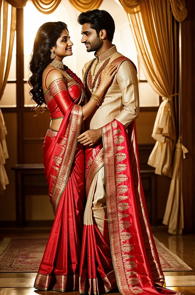 Romantic pictures of wearing sarees