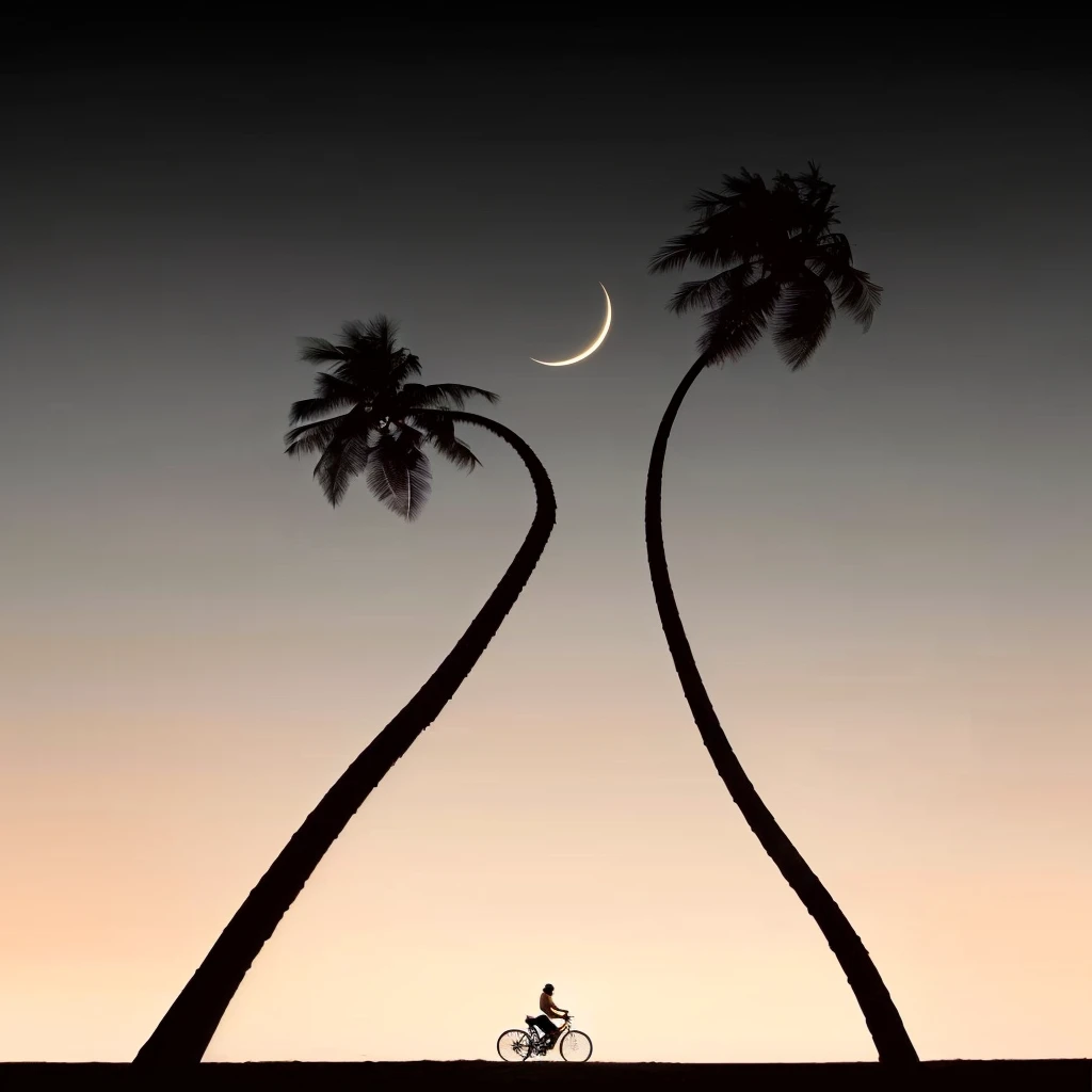 arafed image of cyclists on the beach, Palm tree james gurney, 高清phone wallpaper, Beautiful iPhone Wallpapers, new moon, phone wallpaper高清, Palm tree, Palm tree, new moon in background, A moon in the sky, hq 4k phone wallpaper, coconut tree, phone wallpaper, The palm comes from the depths, Night settings