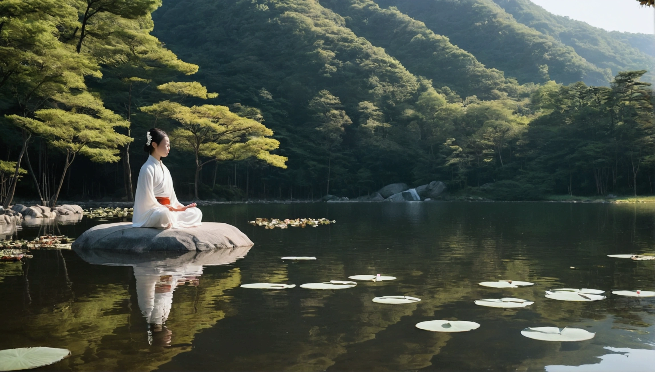 In South Korea, a woman dressed in white chiffon is quietly meditating by the lake next to the Great Snow Mountain. There is also a forest where everything is very soothing, and Buddhist symbols such as lotus flowers or Dharma wheels are also present. The colors are soothing and full of Zen meaning, and the ultra-fine skin is BREAK of the best quality. Deep shadows, 8000, digital SLR camera, Kodak Ektar 100, Fuji XT3, F4, 1/800s, ISO 100, born
information