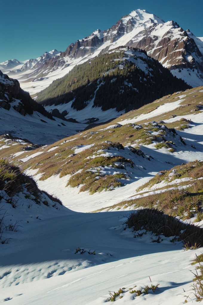 grassland，Snow Mountain，Blue sky，Fresh，photography