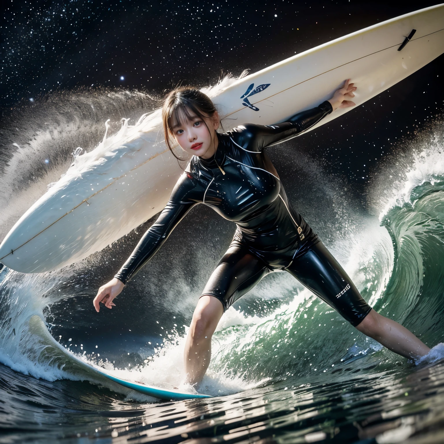 (ZoomedOut:1.28, Wide-shot) ZoomLayer (Epic photo of surfer magazine:1.37). (Full of Water, Everything Wetted:1.4) WetHair (extremely detailed Cute Girl in RED)(SparklingHighlights:1.28), Dynamic Joyful Expressions LifeLike Rendering (ManoErina:1.0) . Overflowing Gigantic Sideboob (Clearly Visible Beautiful Breast to Buttocks Line) Tiny and Roundly Butt, Detailed wet clothing texture, (Sloppy Surfboard:-1.2) Riding on waves, Sparkling water, TyndallEffect(Starry Water Particles:1.32), Whole Body proportions and all limbs are anatomically accurate