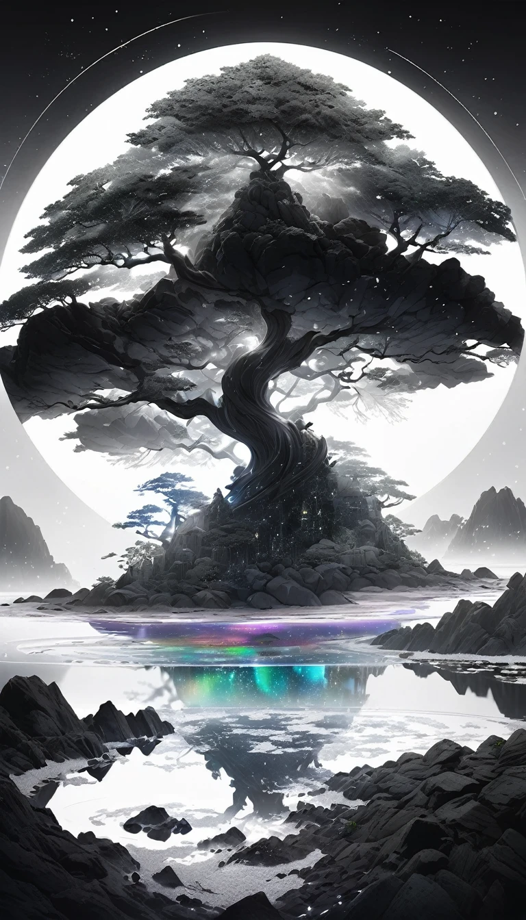 NSFW:1.5, a girl, Super detailed, Super complicated, Extremely precise, An island that emits a mysterious light, Transparent full , Holographic shine and reflection, Pursuit of the expressive power of mystical radiance, BREAK Mysterious Plants, Detailed and precise, Colorful fruits, The charm of fresh greenery, Detailed and delicate brushwork combined with aesthetic balance, BREAK Mysterious Rock, Inorganic silence, Detailed and realistic texture, Solitary Philosophy, BREAK Mysterious Water, Extremely high transparency, Detailed and attractive liquid texture, Source of life, Absolute aesthetics that transcend human reason, BREAK Mysterious Beach, Tiny grains of sand, Top quality sand, BREAK A fantastical island shrouded in mist, Accumulation of Mysteries, Mysterious light pours in, dramatic cinematographic lighting, Realistic, Cinematic composition, Dynamic Perspective, BREAK (((Full-color image center, A monochrome world that spreads around the circumference, Emphasizing the mysticism of the island depicted in the center))), BREAK A work of art that depicts a highly mysterious island with ultimate aesthetics, Super Retina,