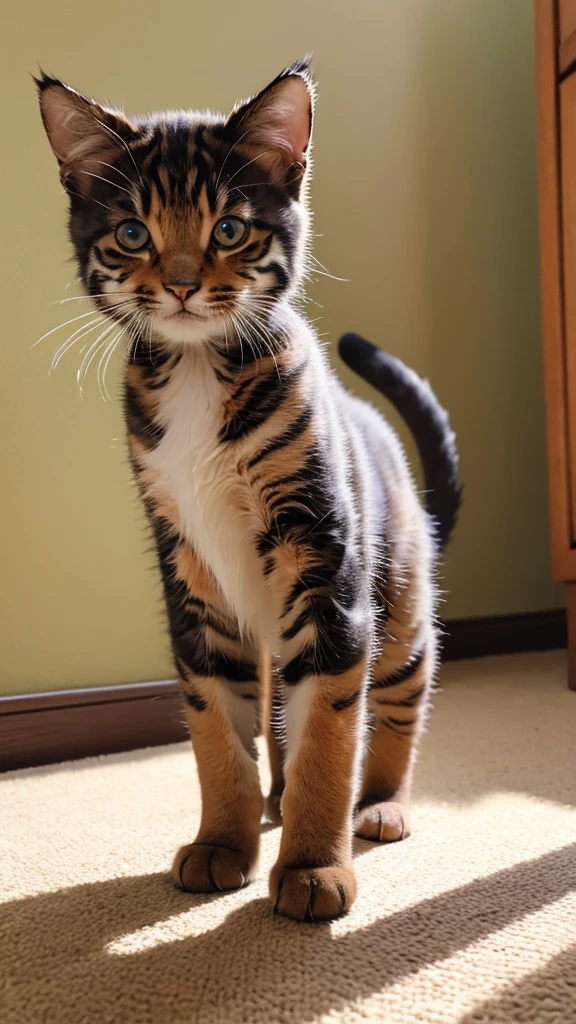 Cute cat standing on two legs　kitten　Tiger cat　Eyes on the camera　Looking from the front

