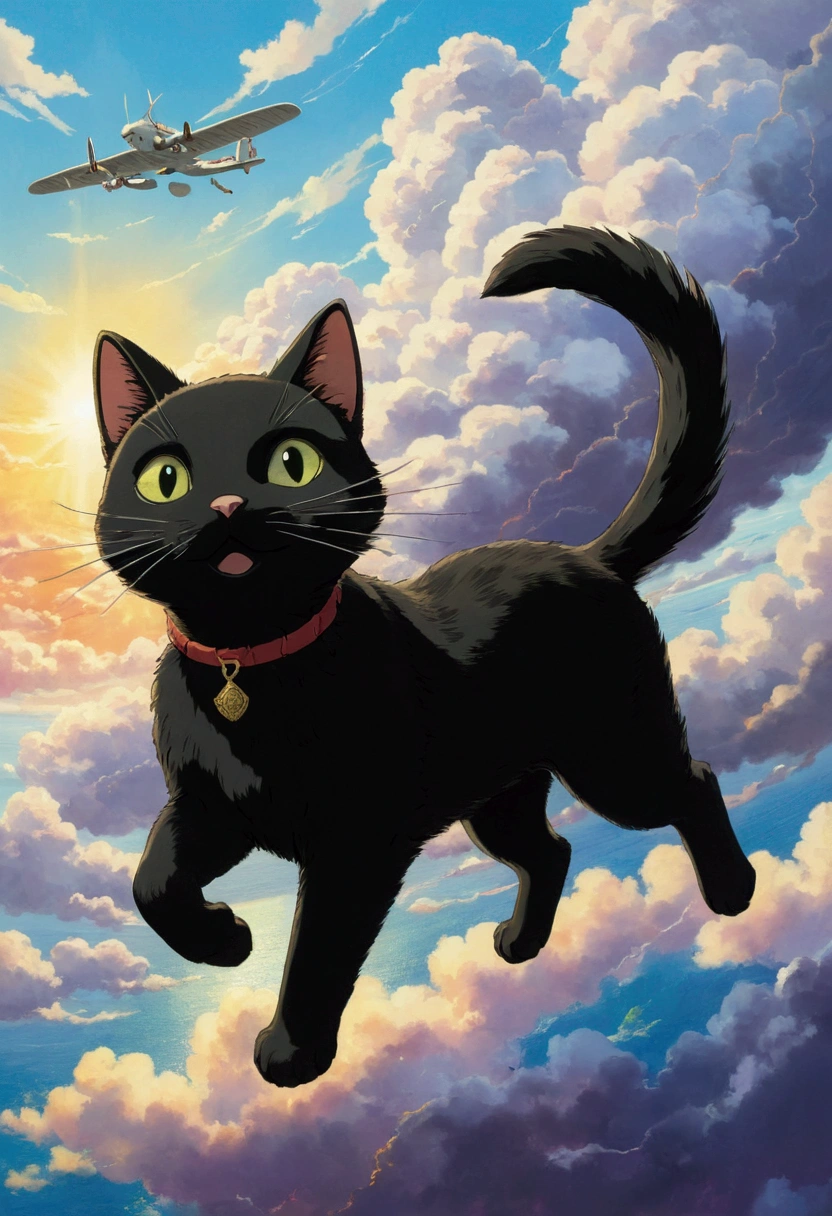 Ghibli summer Flying black cat cumulonimbus