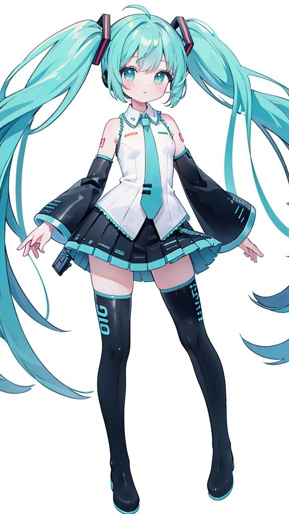 1girl,hatsune miku, detailed facial features, beautiful detailed eyes, beautiful detailed lips, long eyelashes, intricate hair futuristic,digital art, 8k, high resolution, photorealistic, masterpiece,,looking at viewer, high-definition,masterpiece,best quality,white simple background,masterpiece, best quality, high resolution, aabeta, double, standing while posing peace, slim waist, cute, (PastelColors: 1.3), color white background, plain