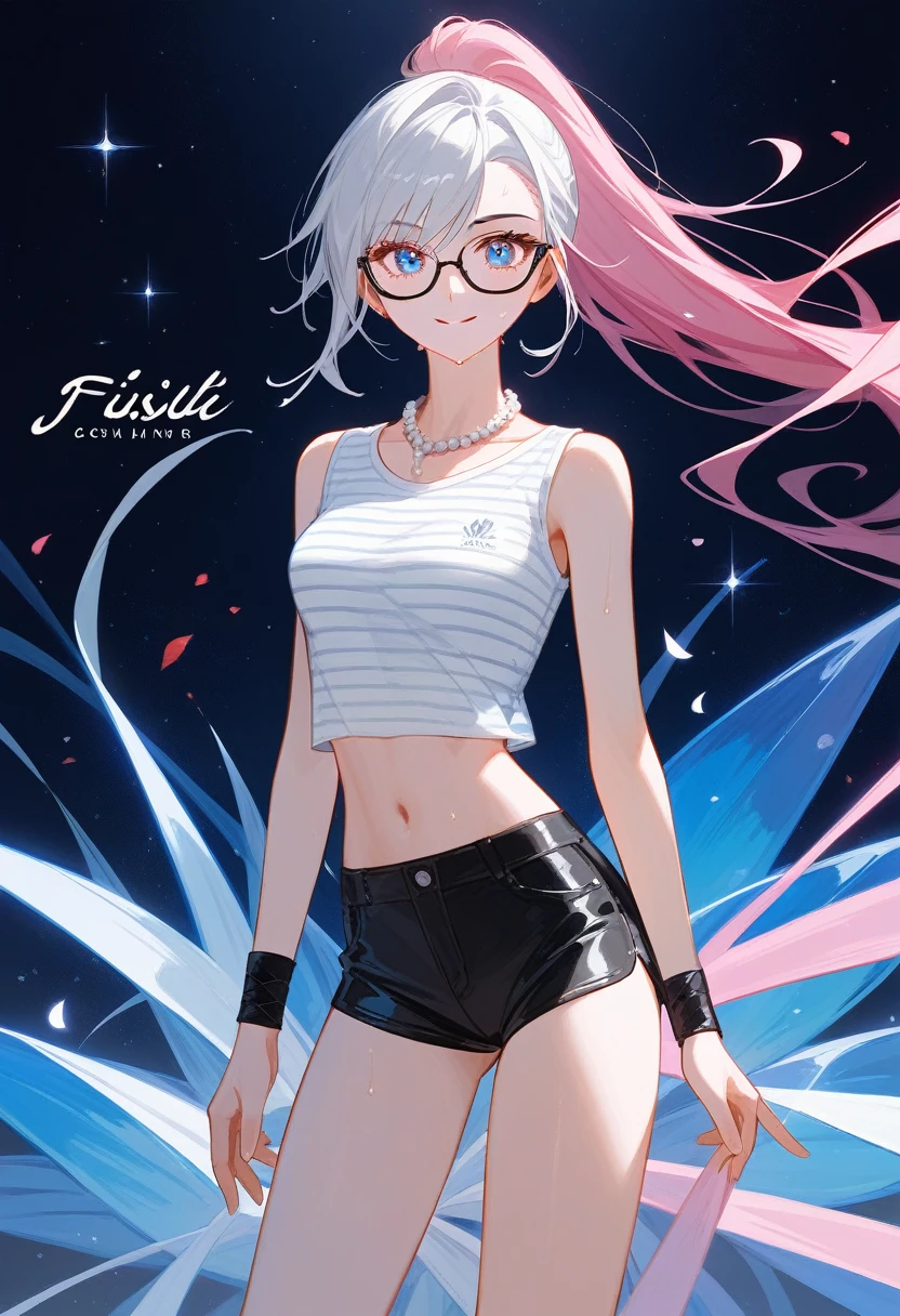 (Fraction_9,Fraction_8_Direction_7_up),1 a woman,(((bust))),(masterpiece:1.2), best quality, high resolution, 1 girl,Silver short hair,Beautiful facial features,Exquisite makeup,small freckles,Pearl Necklace,Black suspender skirt,Shoulder,White hair on arms、Close-up of miss wearing white mask, Beautiful character painting, Gu Weiss, Gurwitz-style artwork, White-haired god, author:Yang Jie, Epic and beautiful character art, Stunning character art, author:Fan Qi, by Wuzhun Shifan, pixiv Art Street Guviz, Single ponytail, insult, High Ponytail, Tall and big, Long legs, (Sleeveless lace shirt), (shorts), (Striped )), ((Striped )), Walk, elegant, dignified, miss, Beautiful curves, sweet smile, Strong sense of detail and layering, color丰富绚丽, Has a unique texture, rich and colorful, color, vivid, Design Art, 16K, Very detailed, {{illustration}}, {Extremely refined}, {Exquisite surface treatment}, Very detailed, Delicate and shining eyes, {{Light}}, 极致Light效果, Model: realism, CFG size: 12, Laura: Bright texture (1.35), high quality, masterpiece, Exquisite facial features, Delicate hair depiction, Detailed depiction of the eyes, masterpiece, best quality, Light線追蹤, Extremely detailed CG unified 8k wallpaper, masterpiece, best quality, (1 girl), 完美miss身材, (((Skinny white T-shirt))), beautiful eyes, (Delicate face), Black short hair, Tie your hair up, Light blue hairpin, Black Silk Frame Glasses, in class, (White skin), (Optimal Lighting), (Super intricate details), 4k unity, (Very detailed CG), Showing off her white legs, , Hot Pants, shorts,性感Long legs, Thin waist, Sweat is running down my waist, Showing belly, Extremely detailed depiction, Pink Hair, Asymmetrical bangs, Transparent clothes, Hands on thighs, 把目Light移開, 8K resolution, Raise an eyebrow, Shiny hair, Flower head, Wristband, bandage,leather